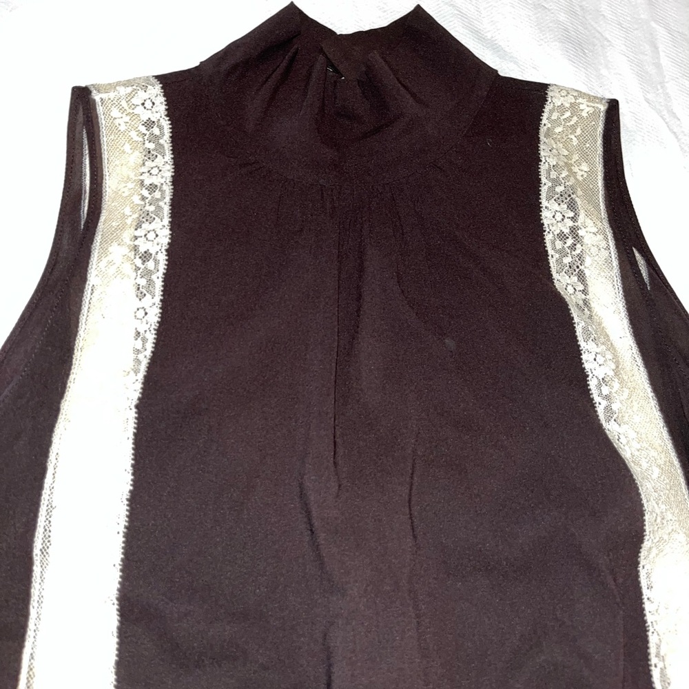 Dolce & Gabbana silk brown blouse vintage with cream lace detail. Size 42/M - Picture 2 of 14